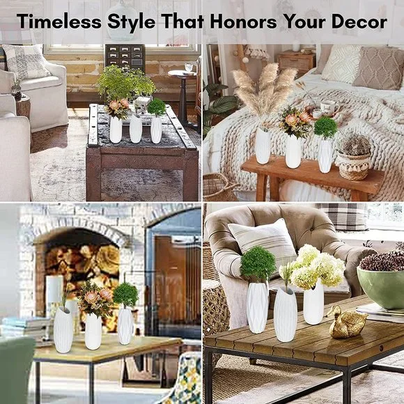 New 3 Ceramic Flower Vase Set Rustic Decor - Picture 6 of 6